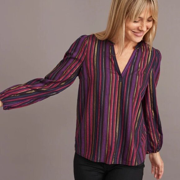 Marine Layer Jamie Banded Collar Top in Lurex Multi Stripe - Picture 6 of 7